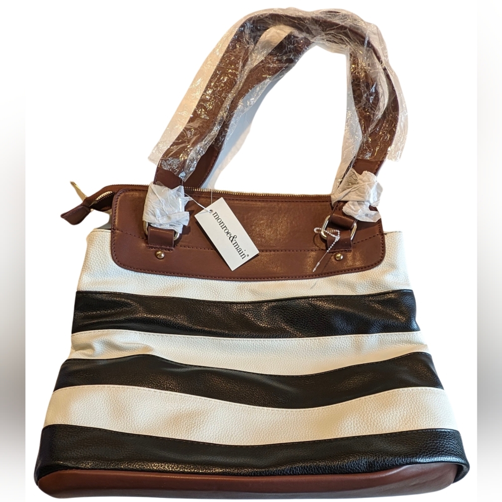 ⭐ Monroe & Main. Stripe, Nautical, Faux leather, Shoulder bag, tote